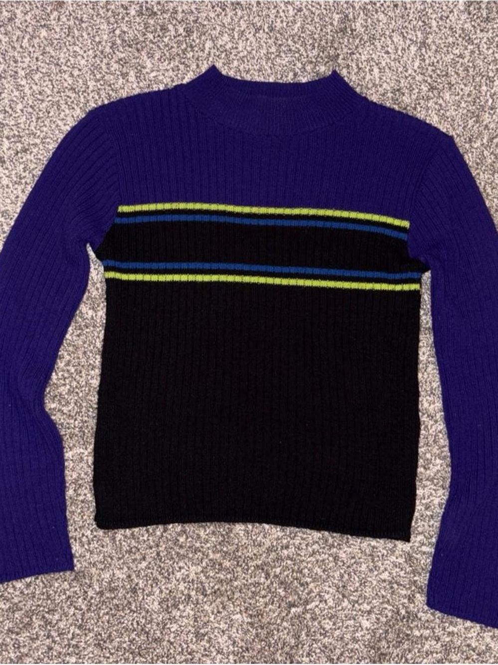 Vintage Purple and Black Sweater with lime green stripes